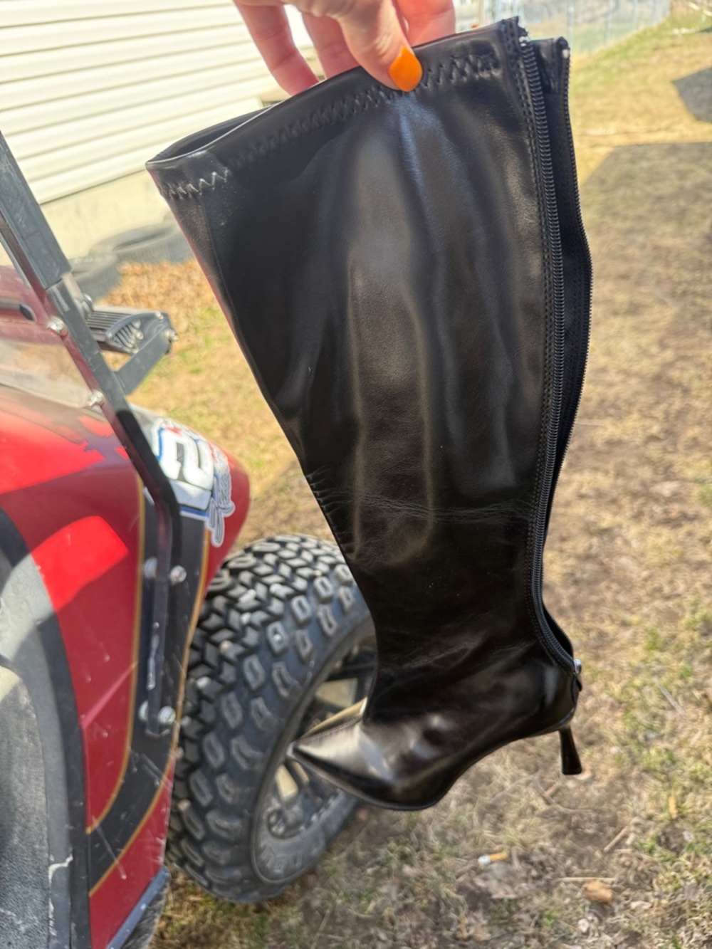 Black Knee-High Stiletto Boot with Back Zip